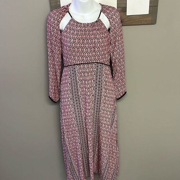 Maje Robyn Midi Boho Long Sleeve Purple Pink Abstract Cutout Dress-Small/EU-1 - Picture 1 of 16